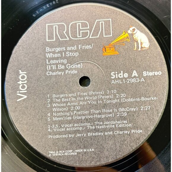 Charley Pride Burgers and Fries Country Vinyl LP RCA in Shrink with Hype Sticker - Picture 2 of 6